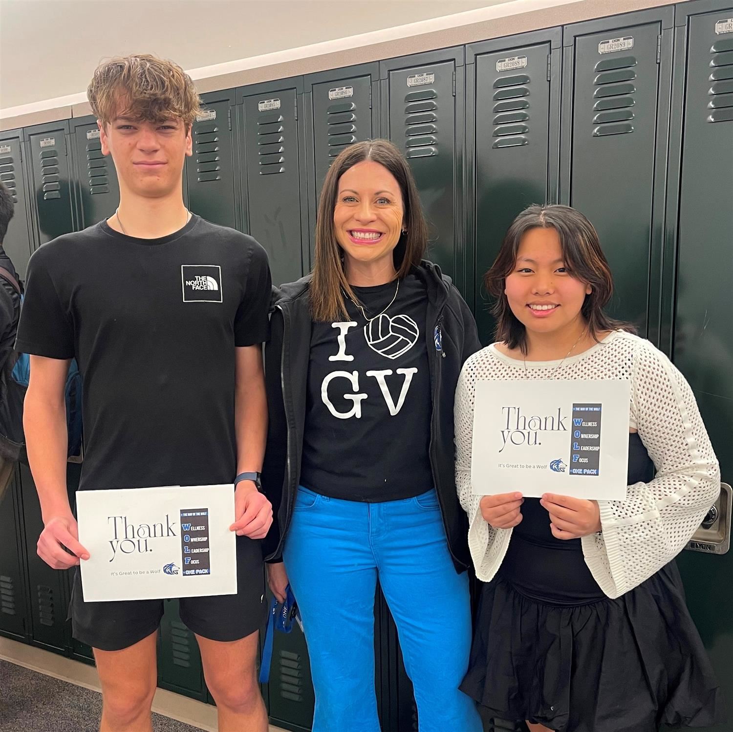  GHS teacher Jenny Blackburn with two of the students who nominated her for the GHS WOW Award.